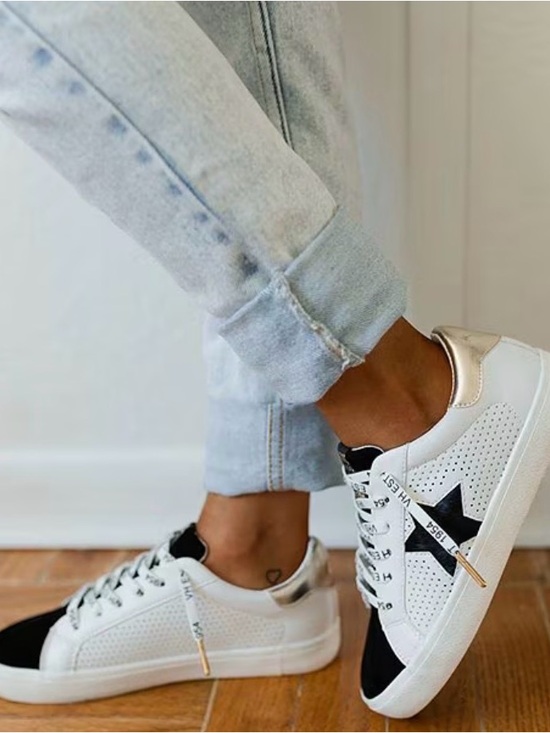 Vintage Havana Shoes - Vintage Havana White Sneakers with Black Star and Metallic Heel